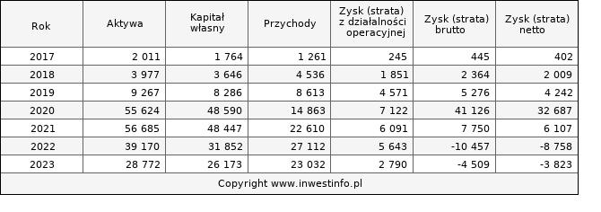 Jednostkowe wyniki roczne ULTGAMES (w tys. zł.)