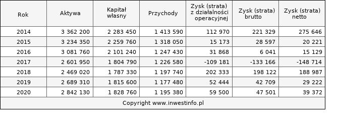 Jednostkowe wyniki roczne NETIA (w tys. zł.)