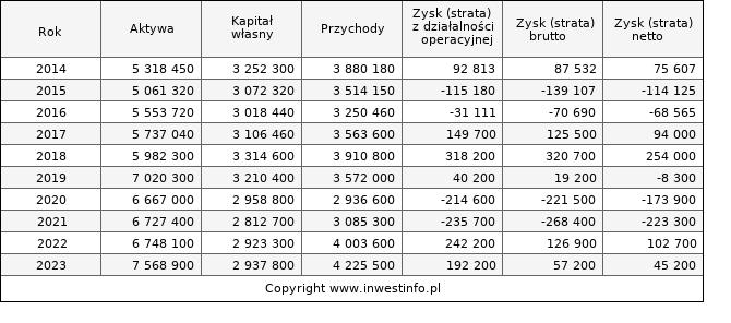 Jednostkowe wyniki roczne PKPCARGO (w tys. zł.)