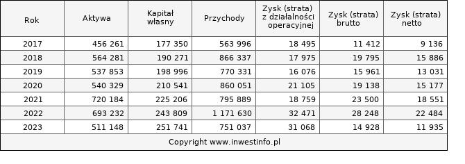 Jednostkowe wyniki roczne IZOSTAL (w tys. zł.)