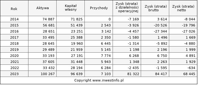 Jednostkowe wyniki roczne 06MAGNA (w tys. zł.)