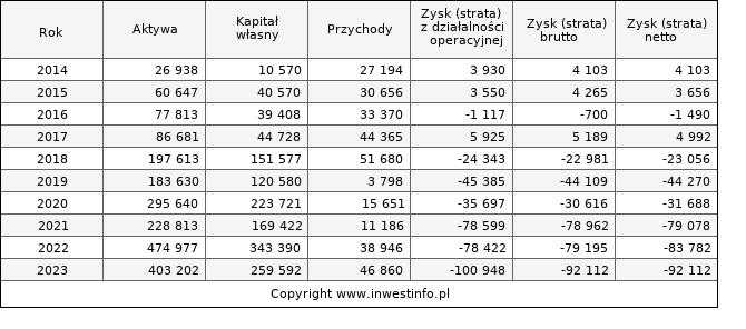 Jednostkowe wyniki roczne RYVU (w tys. zł.)